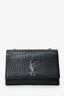 Saint Laurent Black Embossed Leather Large Kate Flap Bag