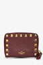 Valentino Burgundy Grained Leather Rockstud Compact Wallet