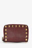 Valentino Burgundy Grained Leather Rockstud Compact Wallet