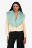 Gucci Cream Wool/Cashmere Cardigan With Detachable Blue Faux Fur Trim Size S
