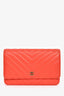 Pre-Loved Chanel™ 2016-17 Red Lambskin Chevron Quilted "Trendy" Wallet on Chain