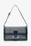 Fendi Navy Zucchino FF Leather Trimmed Baguette Shoulder Bag