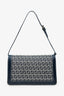 Fendi Navy Zucchino FF Leather Trimmed Baguette Shoulder Bag