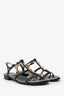 Pre-Loved Chanel™ 2015  Black Leather Star Embellished Strappy Sandals Size 37