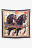 Hermès Navy/Cream Silk 'Harnais de Coeur' Scarf 90