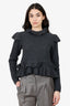 Ganni Grey Wool Ruffle Detailed Open Back Top Size S