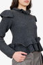 Ganni Grey Wool Ruffle Detailed Open Back Top Size S