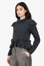 Ganni Grey Wool Ruffle Detailed Open Back Top Size S