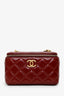 Pre-Loved Chanel™ Red Lambskin Quilted Small Pillow Crush Vanity Case With Chain