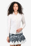 Pre-Loved Chanel™ 2014 Cream Faux Pearl Button Up High Neck Long Sleeve Top Size 34