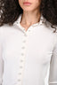 Pre-Loved Chanel™ 2014 Cream Faux Pearl Button Up High Neck Long Sleeve Top Size 34