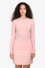 Celine Pink/White Ribbed Knit High Neck Long Sleeve Top Size XS