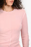 Celine Pink/White Ribbed Knit High Neck Long Sleeve Top Size XS