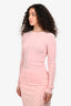 Celine Pink/White Ribbed Knit High Neck Long Sleeve Top Size XS