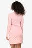 Celine Pink/White Ribbed Knit High Neck Long Sleeve Top Size XS