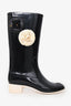 Pre-Loved Chanel™ Black Camellia Flower Embellished Rain Boots Size 36