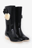 Pre-Loved Chanel™ Black Camellia Flower Embellished Rain Boots Size 36