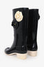 Pre-Loved Chanel™ Black Camellia Flower Embellished Rain Boots Size 36