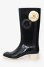 Pre-Loved Chanel™ Black Camellia Flower Embellished Rain Boots Size 36