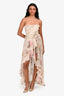 Rococo Sand Pink/Green Strapless Floral Slit Maxi Dress Size S