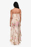 Rococo Sand Pink/Green Strapless Floral Slit Maxi Dress Size S
