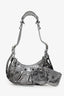 Balenciaga Silver Metallic Leather Studded 'Cagole' Shoulder Bag