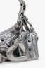 Balenciaga Silver Metallic Leather Studded 'Cagole' Shoulder Bag
