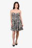 Diane von Furstenberg Grey/Pink SIlk Floral Pleated Ruffle Bustier Mini Dress Size 6