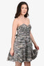 Diane von Furstenberg Grey/Pink SIlk Floral Pleated Ruffle Bustier Mini Dress Size 6