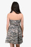 Diane von Furstenberg Grey/Pink SIlk Floral Pleated Ruffle Bustier Mini Dress Size 6