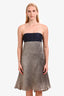 Carolina Herrera Blue/Metallic Strapless Bow Detail Midi Dress Size 2