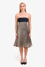 Carolina Herrera Blue/Metallic Strapless Bow Detail Midi Dress Size 2