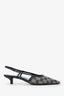 Gucci Beige & Navy Canvas Kitten Heel Slingbacks Size 37.5