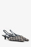 Gucci Beige & Navy Canvas Kitten Heel Slingbacks Size 37.5