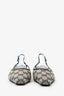 Gucci Beige & Navy Canvas Kitten Heel Slingbacks Size 37.5