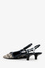 Gucci Beige & Navy Canvas Kitten Heel Slingbacks Size 37.5