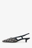 Gucci Beige & Navy Canvas Kitten Heel Slingbacks Size 37.5
