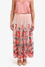 Maje Pale Pink Flower Embroidered Midi Skirt Size 3