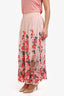 Maje Pale Pink Flower Embroidered Midi Skirt Size 3