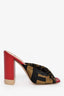 Fendi Red Leather/Zucca Satin Knot Block Heels Size 37.5