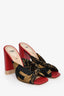 Fendi Red Leather/Zucca Satin Knot Block Heels Size 37.5
