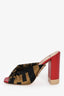 Fendi Red Leather/Zucca Satin Knot Block Heels Size 37.5