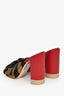 Fendi Red Leather/Zucca Satin Knot Block Heels Size 37.5