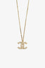 Pre-Loved Chanel™ 2019 Gold Tone Crystal Detail CC Faux Pearl Drop Necklace