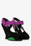 Prada Black Suede Leather Colour Block Peep Toe Sandals Size 36