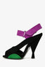 Prada Black Suede Leather Colour Block Peep Toe Sandals Size 36