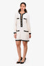 Pre-Loved Chanel™ White Terry Cloth Black/Gold Trim CC Button Cotton Knit Dress Size 36
