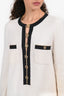Pre-Loved Chanel™ White Terry Cloth Black/Gold Trim CC Button Cotton Knit Dress Size 36