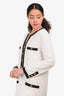 Pre-Loved Chanel™ White Terry Cloth Black/Gold Trim CC Button Cotton Knit Dress Size 36