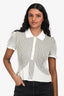 Alberta Ferretti White/Green Ribbed Polo Short Sleeve Top Size 2